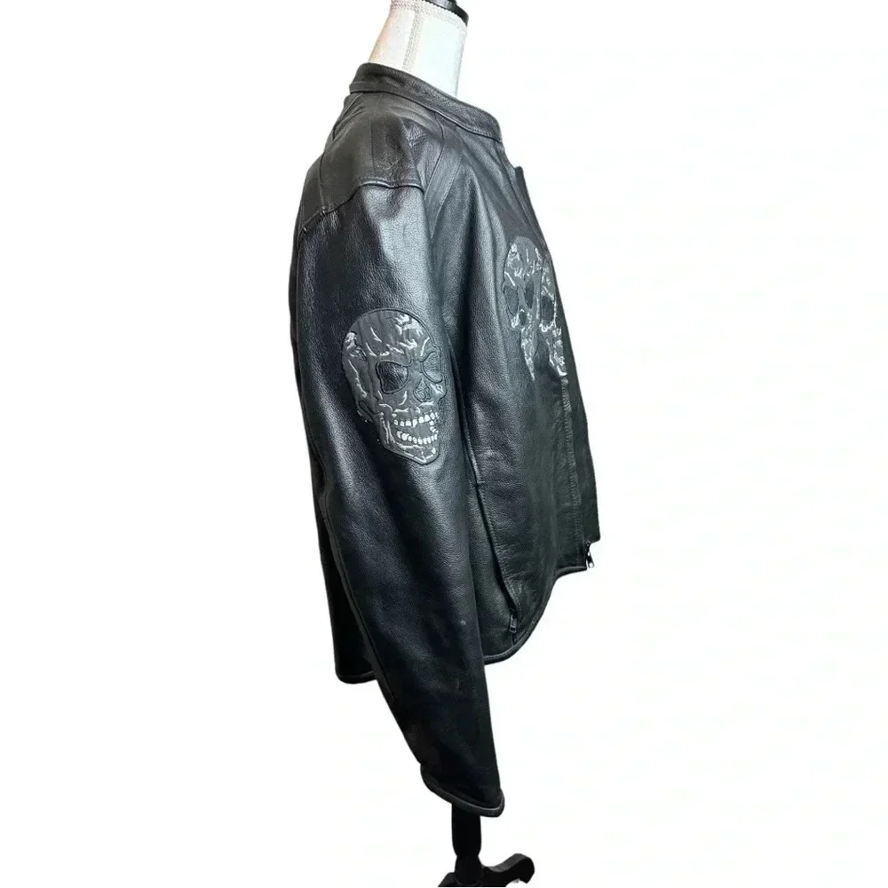 Leather Motorcycle/Racing Jacket with Reflective‎ Skull Designs